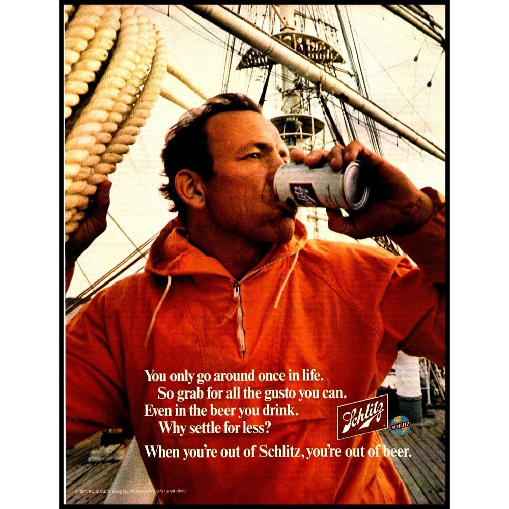 1970 Schlitz Beer Vintage Print Ad Sailing Rigging Sailboat Nautical Wall Art